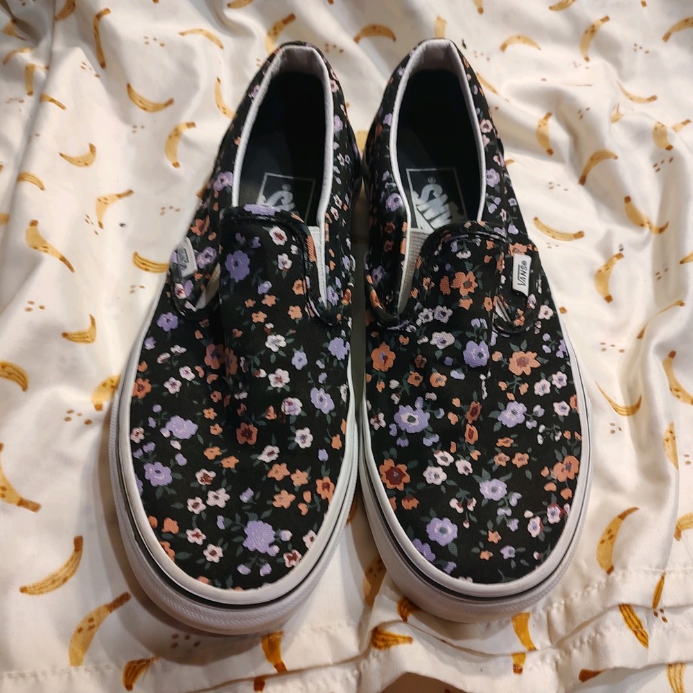 Flower print slip on vans